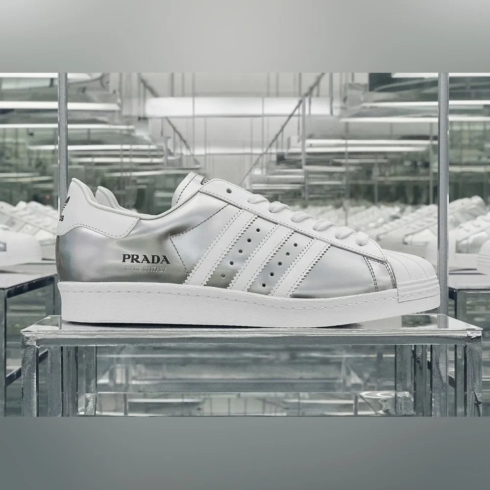 Prada White and Silver Low-Top Sneakers